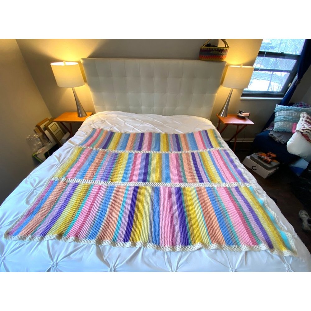Handmade Crochet Afghan 64”x56” tight weave rainbow colors blanket throw 5x4.5 - Picture 5 of 14